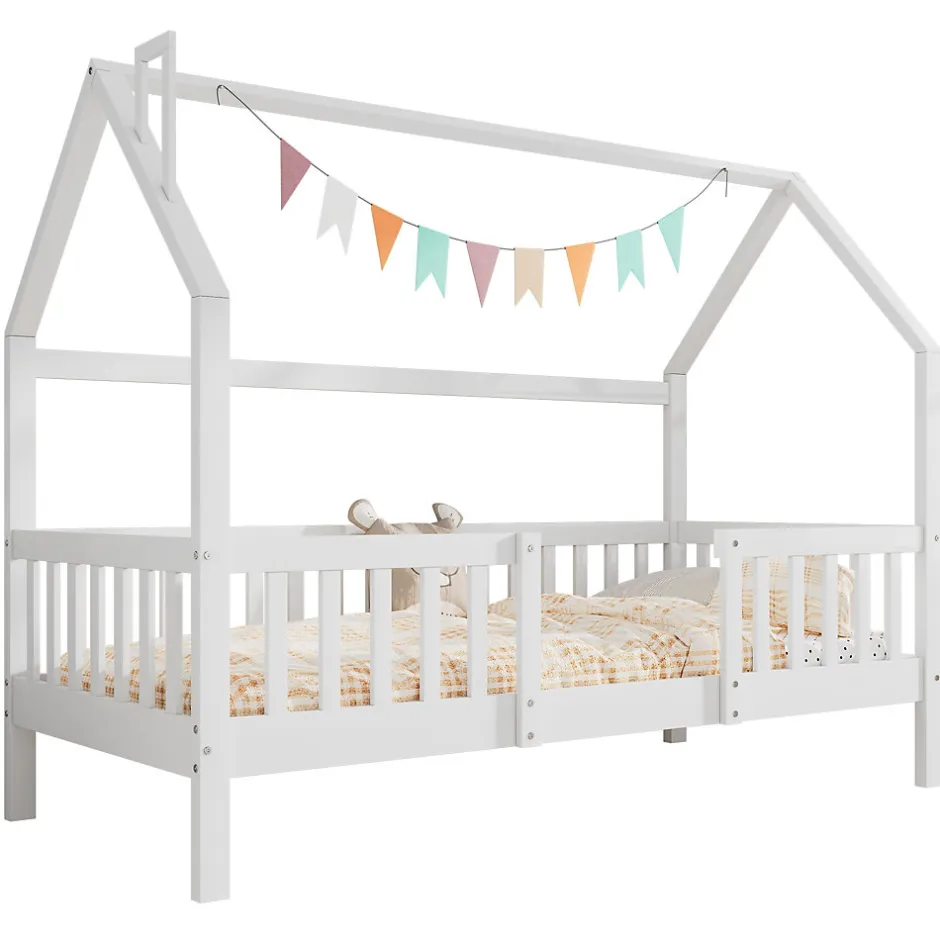 Enfant Okwish Lit Enfant 90x200 cm - Lit Simple Design Cheminée pour Petit Espace - Sans Matelas - Bois de Pin Blanc