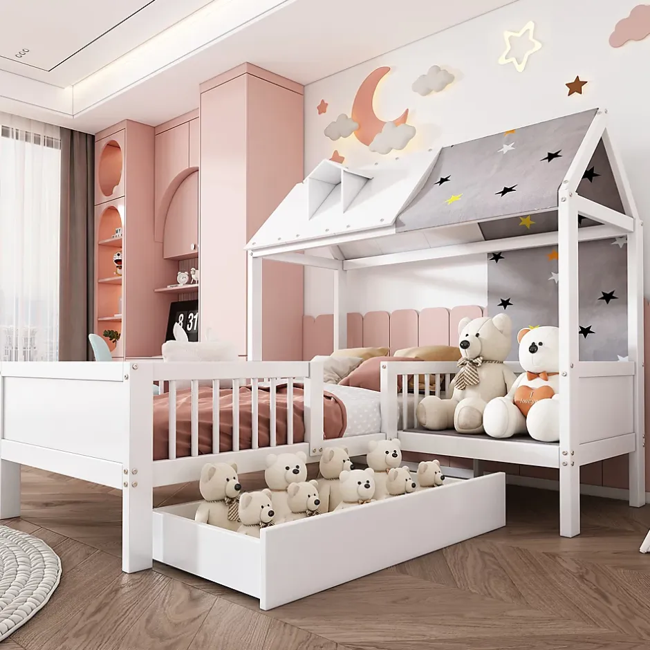 Okwish Lit Enfant 90x200 cm - Lit Simple en Bois avec Tiroir de Rangement - Blanc Hot