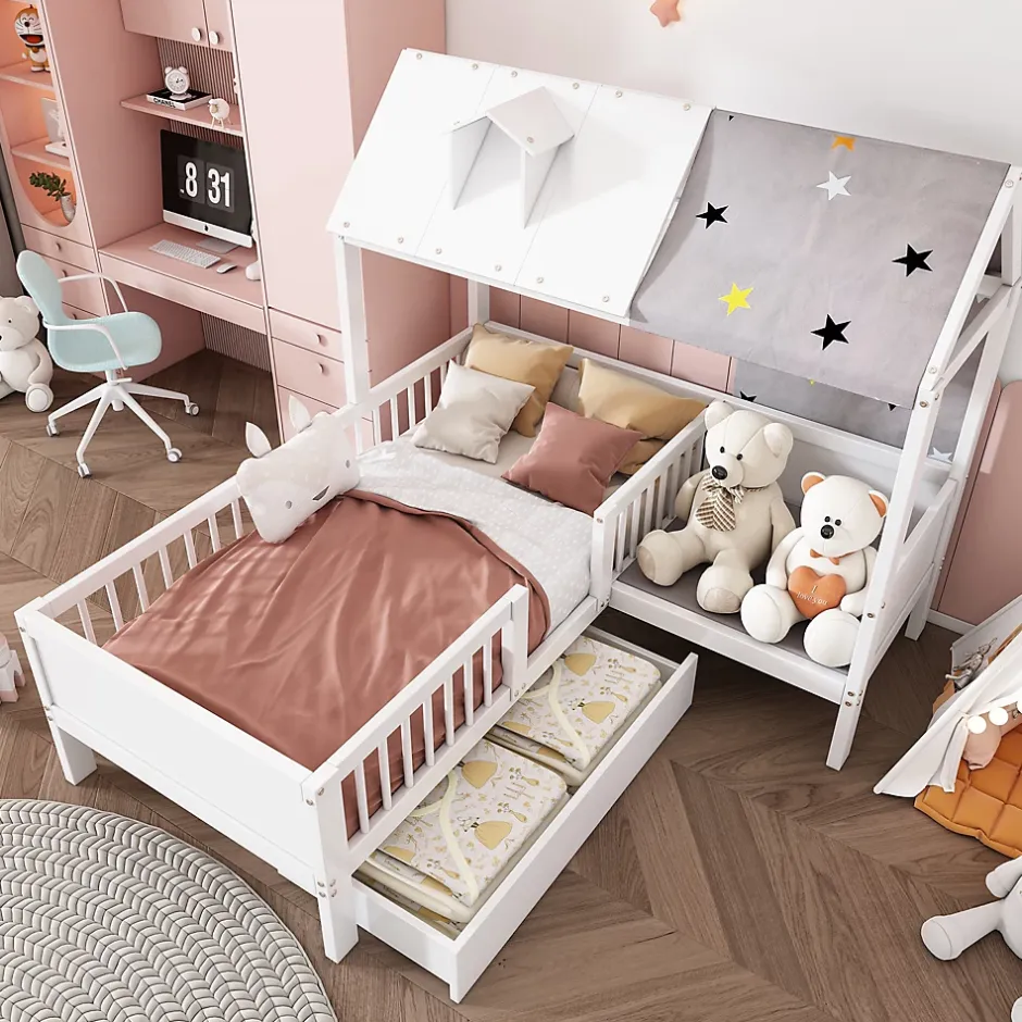 Okwish Lit Enfant 90x200 cm - Lit Simple en Bois avec Tiroir de Rangement - Blanc Hot