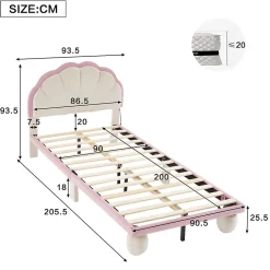Okwish Lit enfant 90x200 cm - Lit Simple avec LED Multicolores, Pieds Ronds Capitonnés, Velours, Sans Matelas - Beige et Rose Sale