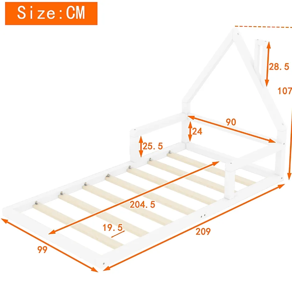 Okwish Lit enfant 90x200 cm - Lit Simple en Pin Massif et MDF, Structure Solide avec 7 Lattes, Sans Matelas, Blanche Outlet