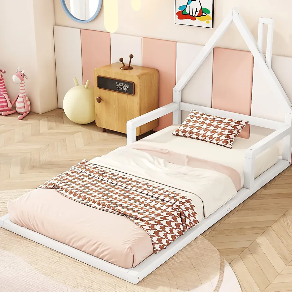 Okwish Lit enfant 90x200 cm - Lit Simple en Pin Massif et MDF, Structure Solide avec 7 Lattes, Sans Matelas, Blanche Outlet