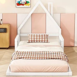 Okwish Lit enfant 90x200 cm - Lit Simple en Pin Massif et MDF, Structure Solide avec 7 Lattes, Sans Matelas, Blanche Outlet