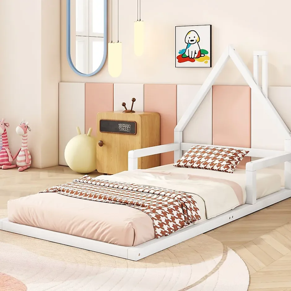 Okwish Lit enfant 90x200 cm - Lit Simple en Pin Massif et MDF, Structure Solide avec 7 Lattes, Sans Matelas, Blanche Outlet