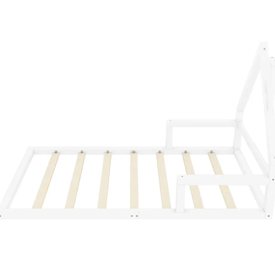Okwish Lit enfant 90x200 cm - Lit Simple en Pin Massif et MDF, Structure Solide avec 7 Lattes, Sans Matelas, Blanche Outlet
