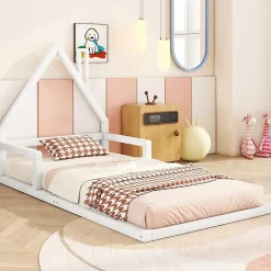Okwish Lit enfant 90x200 cm - Lit Simple en Pin Massif et MDF, Structure Solide avec 7 Lattes, Sans Matelas, Blanche Outlet