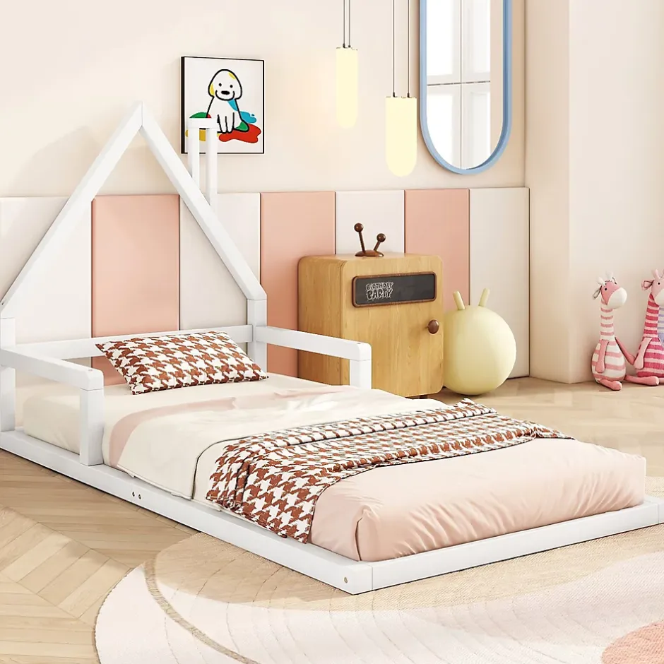 Okwish Lit enfant 90x200 cm - Lit Simple en Pin Massif et MDF, Structure Solide avec 7 Lattes, Sans Matelas, Blanche Outlet