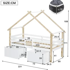 Okwish Lit enfant 90x200 cm - Lit Simple Cabane avec Escalier et 2 Rangements, Sans Matelas - Pin Blanc et Naturel Sale