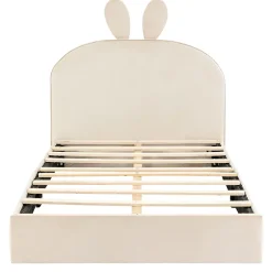 Okwish Lit enfant 90x200 cm - Lit Simple avec Tête Capitonnée, design Lapin, Sans Matelas - Velours Beige New