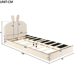 Okwish Lit enfant 90x200 cm - Lit Simple avec Tête Capitonnée, design Lapin, Sans Matelas - Velours Beige New