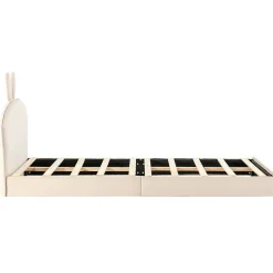 Okwish Lit enfant 90x200 cm - Lit Simple avec Tête Capitonnée, design Lapin, Sans Matelas - Velours Beige New