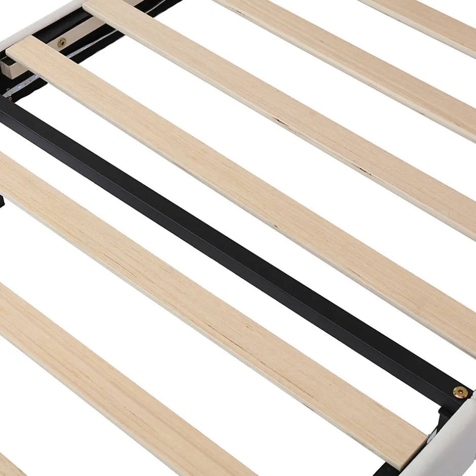 Enfant Okwish Lit enfant 90x200 cm - Lit Tête de Chat avec LED intégrée - PU - Sans matelas - Beige