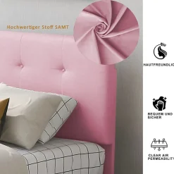 Okwish Lit enfant 90x200 cm - Sommier À Lattes et 2 Tiroirs, Lit Confortable avec Rangement Sous Le Lit, en Velours Rose, Sans Matelas Outlet