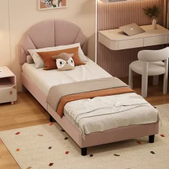 Enfant Fortuna lai Lit Enfant 90x200 Cm Avec Tête De Lit Réglable Et Sommier à Lattes, Lit Simple Rembourré,rose