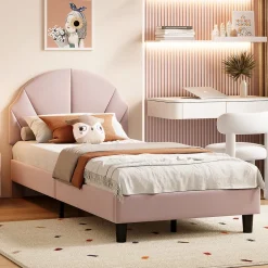Enfant Fortuna lai Lit Enfant 90x200 Cm Avec Tête De Lit Réglable Et Sommier à Lattes, Lit Simple Rembourré,rose