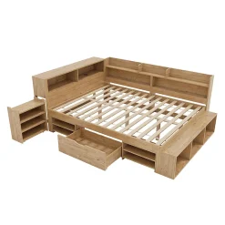 Enfant Blackcolors Lit enfant 140x200 cm, bois massif, tiroirs, armoire, recharge sans fil - naturel
