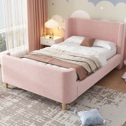 Enfant ModernLuxe Lit enfant 90x200 cm capitonné en velours Rose (matelas non inclus)