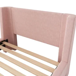 Enfant ModernLuxe Lit enfant 90x200 cm capitonné en velours Rose (matelas non inclus)