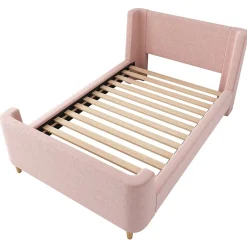 Enfant ModernLuxe Lit enfant 90x200 cm capitonné en velours Rose (matelas non inclus)