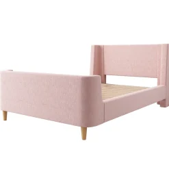 Enfant ModernLuxe Lit enfant 90x200 cm capitonné en velours Rose (matelas non inclus)