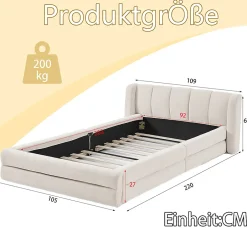 Blackcolors Lit enfant 90x200 cm, chenille, dossier confortable - beige Clearance
