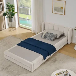 Blackcolors Lit enfant 90x200 cm, chenille, dossier confortable - beige Clearance