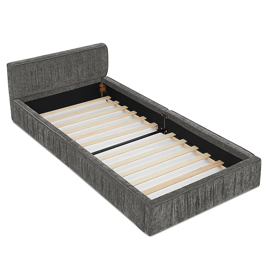 Enfant Blackcolors Lit enfant 90x200 cm, chenille veloutée, bois eucalyptus - gris foncé