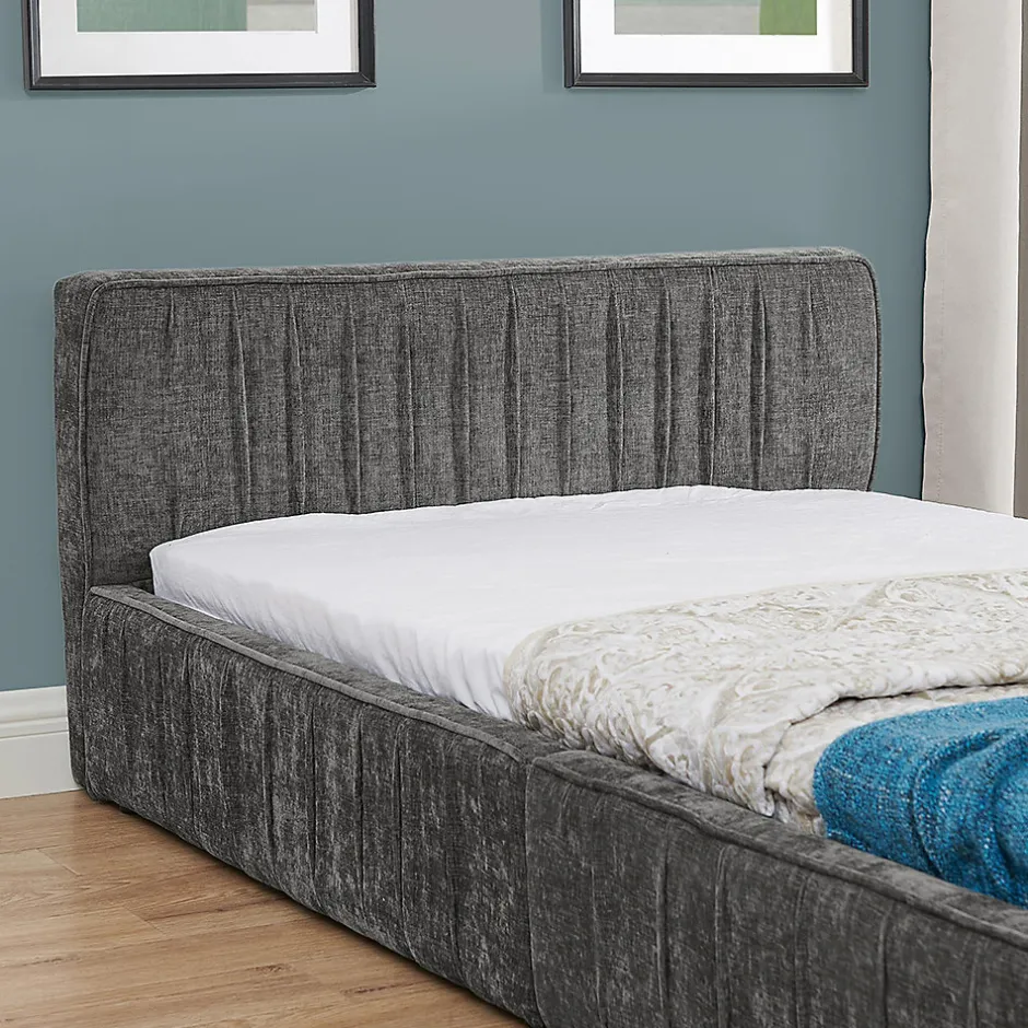 Enfant Blackcolors Lit enfant 90x200 cm, chenille veloutée, bois eucalyptus - gris foncé