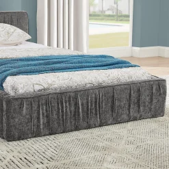 Enfant Blackcolors Lit enfant 90x200 cm, chenille veloutée, bois eucalyptus - gris foncé