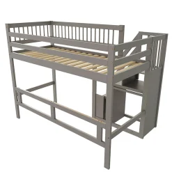 Enfant ProximaX Lit enfant 90x200 cm en bois massif gris avec escalier et rangement intégré, lit pratique et solide pour enfants et adolescents
