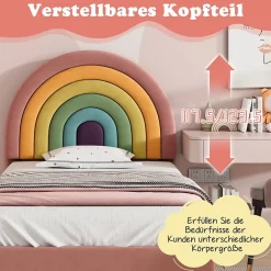 Okwish Lit enfant 90x200 cm, Lit Capitonné avec Tête de Lit Arc-en-Ciel Réglable, Revêtement en Velours Doux - Rose, Sans Matelas Sale