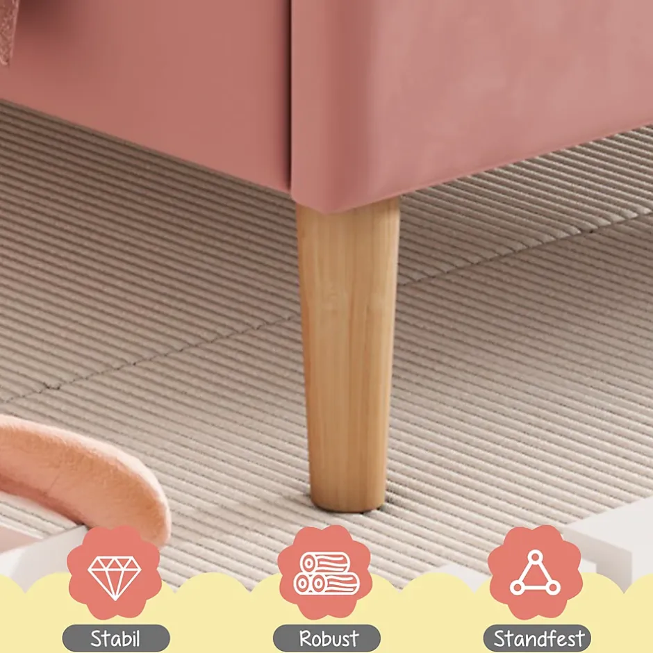 Okwish Lit enfant 90x200 cm, Lit Capitonné avec Tête de Lit Arc-en-Ciel Réglable, Revêtement en Velours Doux - Rose, Sans Matelas Sale