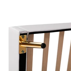 ProximaX Lit enfant 90x200 cm PU blanc, cadre couronne, LED, sommier à lattes, dossier, pratique et décoratif, sans matelas