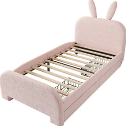 ProximaX Lit enfant 90x200 cm rembourré laine rose avec tête cartoon lapin et 2 tiroirs de rangement, Pratique et ludique