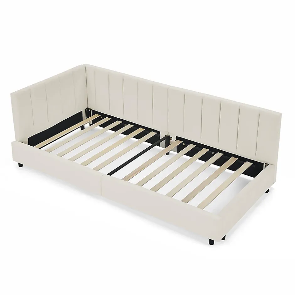 Blackcolors Lit enfant 90x200 cm, velours, dossier haut - beige Clearance