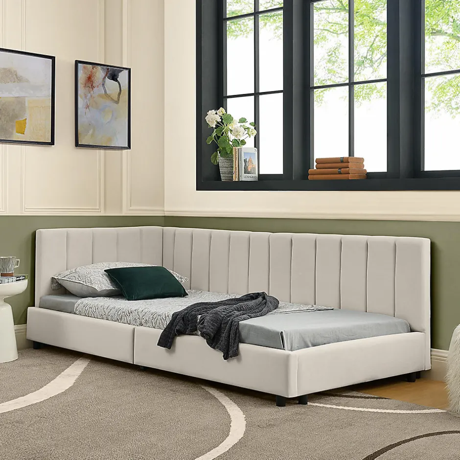 Blackcolors Lit enfant 90x200 cm, velours, dossier haut - beige Clearance