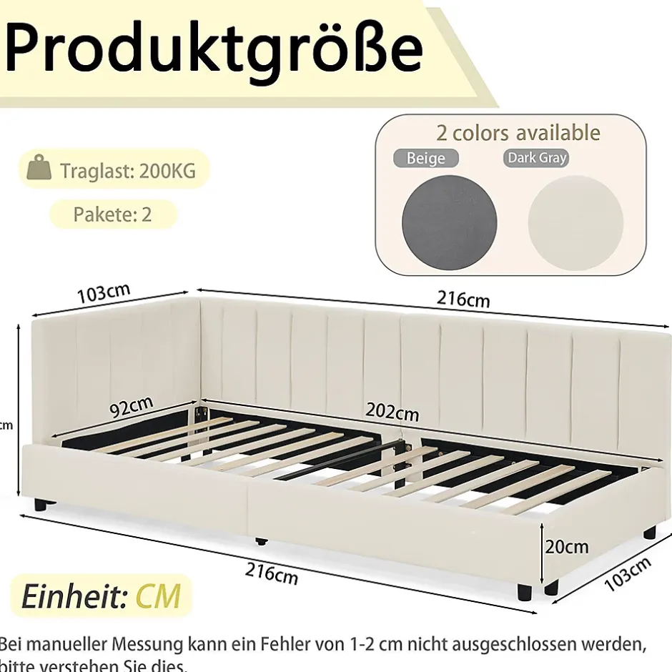 Blackcolors Lit enfant 90x200 cm, velours, dossier haut - beige Clearance