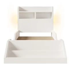ModernLuxe Lit enfant 90x200cm - avec bibliothèque amovible - tête de lit avec étagère - avec veilleuse - Blanc (sans matelas) Hot