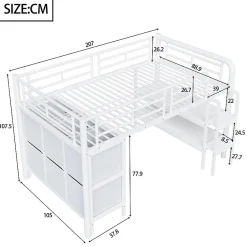 Enfant ModernLuxe Lit enfant 90x200cm - escalier - étagères - rangements - blanc (matelas non inclus)