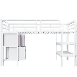 Enfant ModernLuxe Lit enfant 90x200cm - escalier - étagères - rangements - blanc (matelas non inclus)