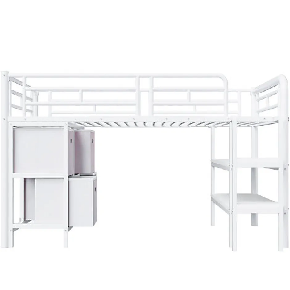 Enfant ModernLuxe Lit enfant 90x200cm - escalier - étagères - rangements - blanc (matelas non inclus)