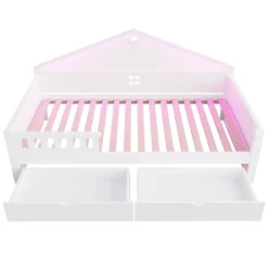 ModernLuxe Lit enfant 90x200cm - LED - 2 tiroirs - sommier à lattes - blanc (matelas non inclus) Sale