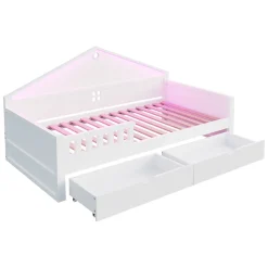 ModernLuxe Lit enfant 90x200cm - LED - 2 tiroirs - sommier à lattes - blanc (matelas non inclus) Sale