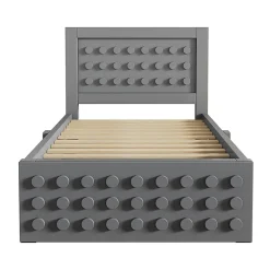 Blackcolors Lit enfant 90x200cm bois massif, rangement tiroirs, gris, design blocs, sans matelas
