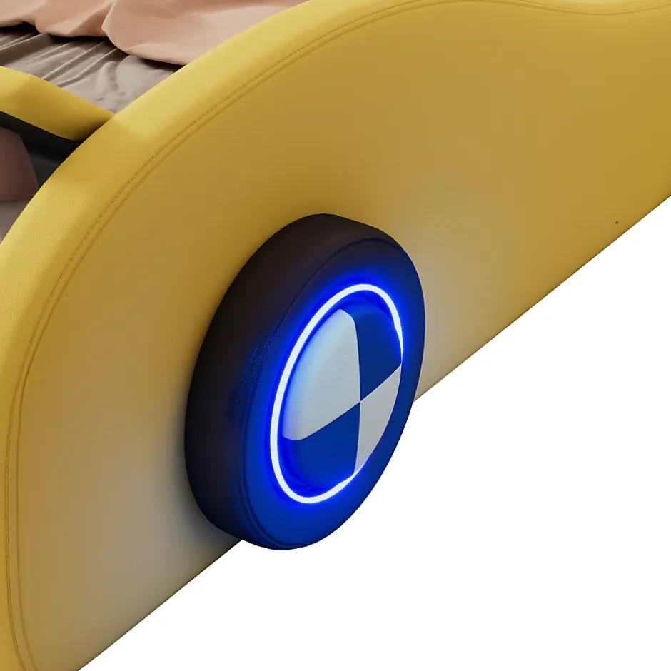 Fortuna lai Lit Enfant 90x200cm, Forme Voiture, Roues Lumineuses, Rangement, Sans Matelas, Jaune Best