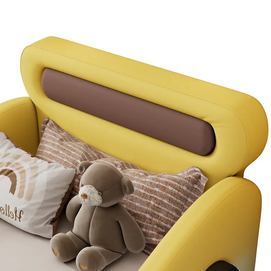 Fortuna lai Lit Enfant 90x200cm, Forme Voiture, Roues Lumineuses, Rangement, Sans Matelas, Jaune Best