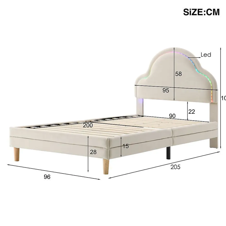 Blackcolors Lit Enfant 90x200cm LED Multicolore Velours Beige
