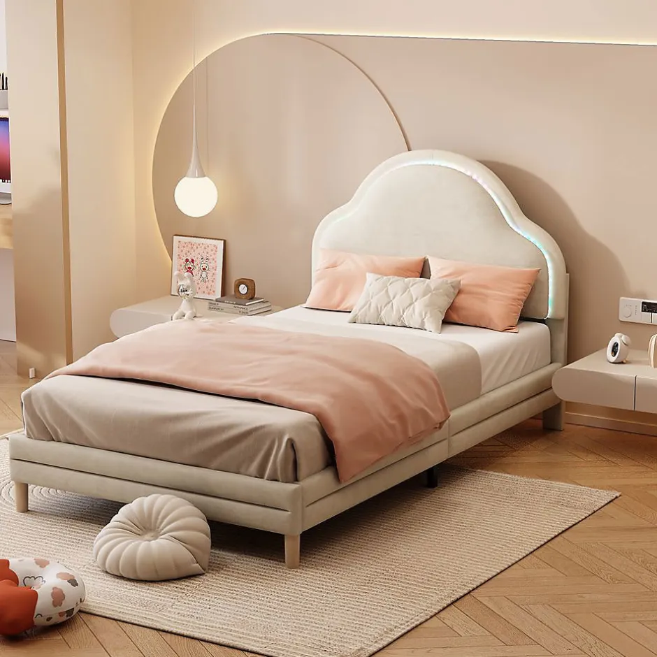 Blackcolors Lit Enfant 90x200cm LED Multicolore Velours Beige