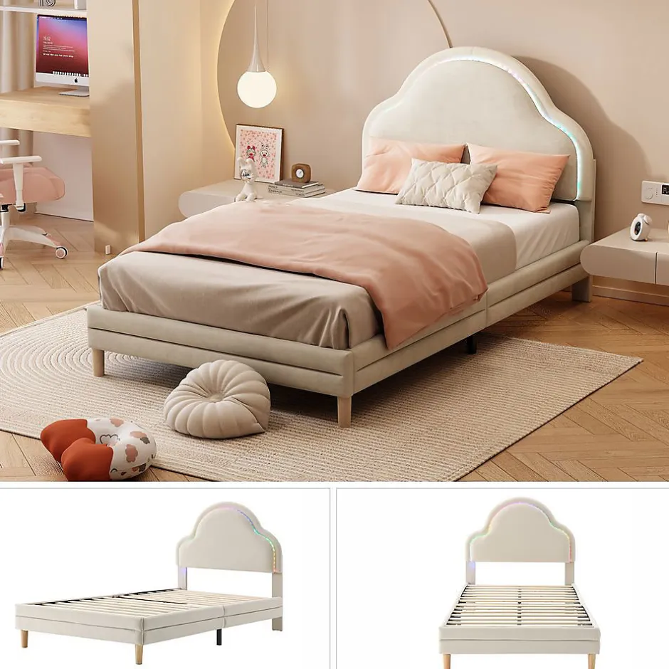 Blackcolors Lit Enfant 90x200cm LED Multicolore Velours Beige