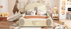 Enfant Fortuna lai Lit Enfant 140x200cm, Lit Carton avec Toboggan, Beige